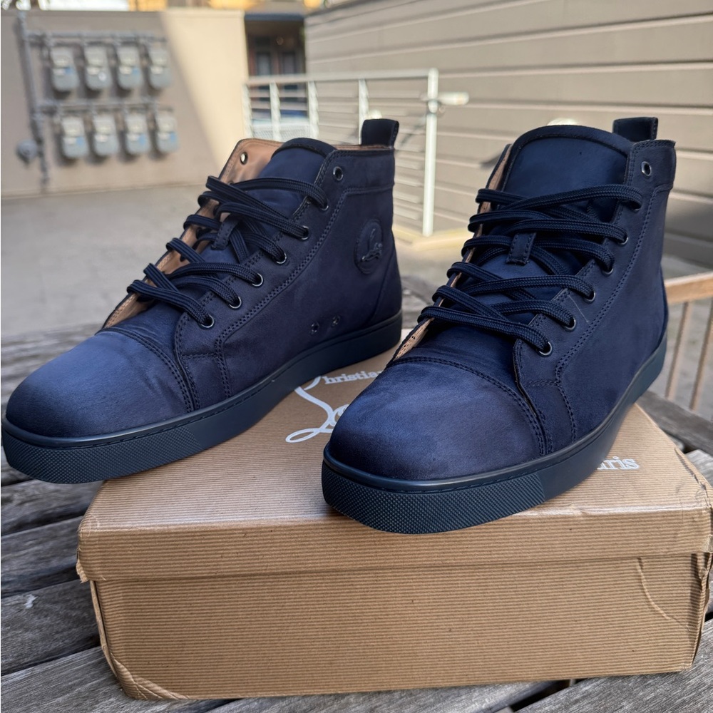 Christian Louboutin Navy High-Top Sneakers - Picture 2 of 12